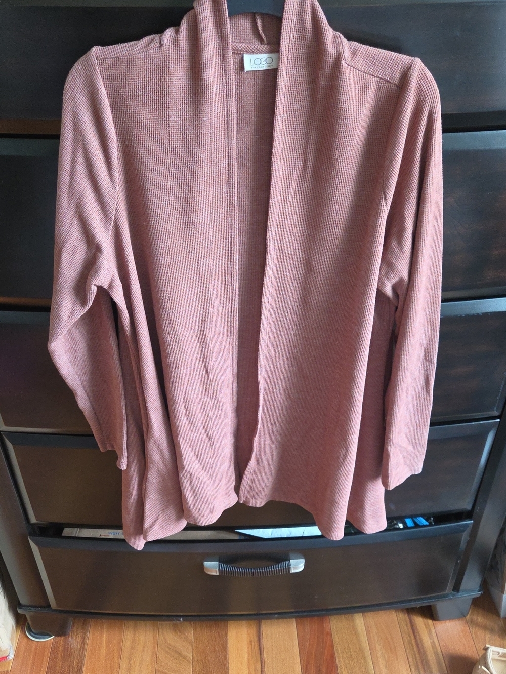 Women's Open Front Dusty Brown Cardigan Sweater Slight Shark  bite sides Pockets